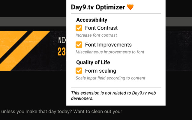 Day9.tv Optimizer  from Chrome web store to be run with OffiDocs Chromium online