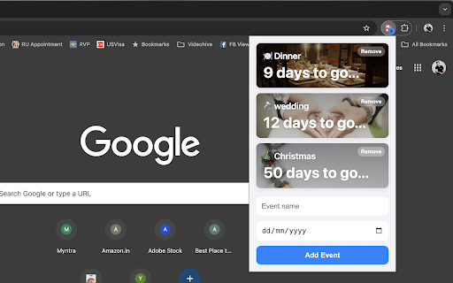 Days to go Countdown  from Chrome web store to be run with OffiDocs Chromium online
