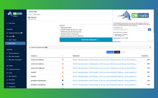 DBmarlin SQL Search  from Chrome web store to be run with OffiDocs Chromium online