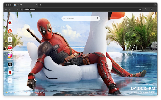 Deadpool Swimming Pool Live Wallpaper New Tab  from Chrome web store to be run with OffiDocs Chromium online