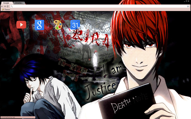 Chủ đề Death Note Kira và L 1280x720 từ cửa hàng Chrome trực tuyến sẽ được chạy với OffiDocs Chromium trực tuyến