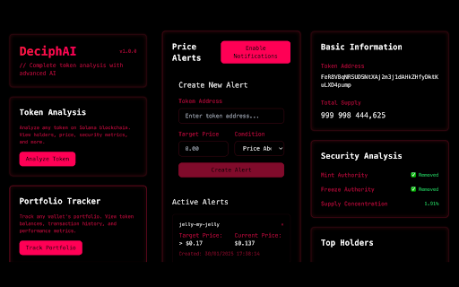 DeciphAI Solana Token Analyzer  from Chrome web store to be run with OffiDocs Chromium online