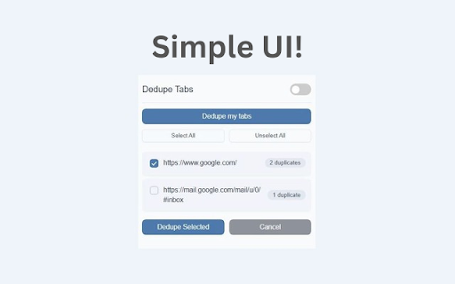Dedupe Tabs  from Chrome web store to be run with OffiDocs Chromium online