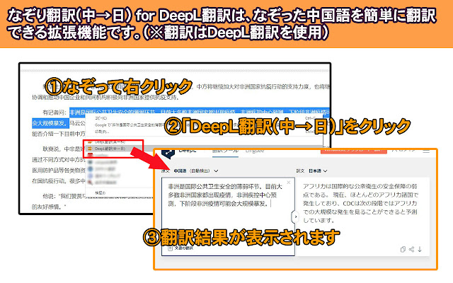 deepls translation from context menu.  from Chrome web store to be run with OffiDocs Chromium online