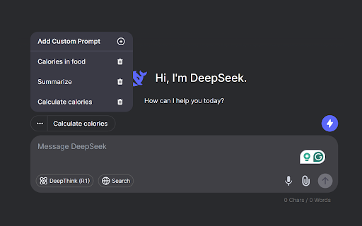DeepSeek Bolt Custom Prompts, Chat Export,  Speech To Text  from Chrome web store to be run with OffiDocs Chromium online