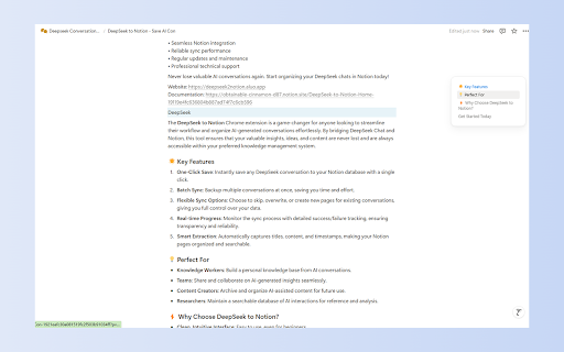 DeepSeek to Notion  from Chrome web store to be run with OffiDocs Chromium online