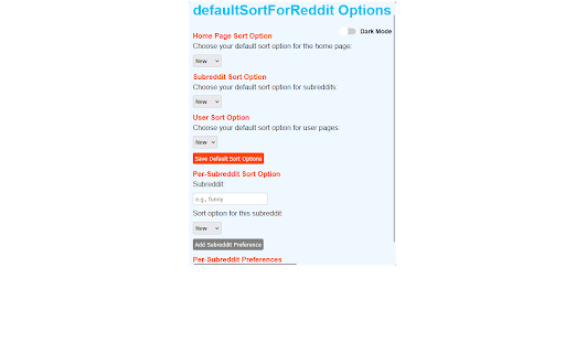 defaultSortForReddit  from Chrome web store to be run with OffiDocs Chromium online
