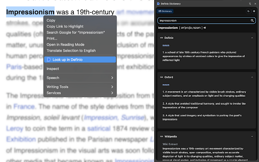 Definio Dictionary – Instant Multi Source Definitions  from Chrome web store to be run with OffiDocs Chromium online