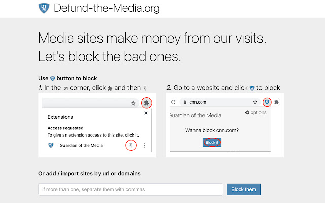 Defund the Media  from Chrome web store to be run with OffiDocs Chromium online