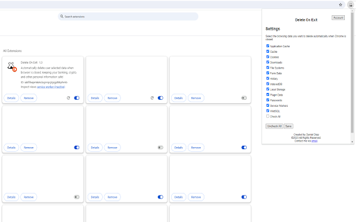 Delete On Exit  from Chrome web store to be run with OffiDocs Chromium online