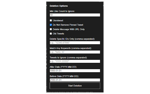 DeleteTweets  from Chrome web store to be run with OffiDocs Chromium online