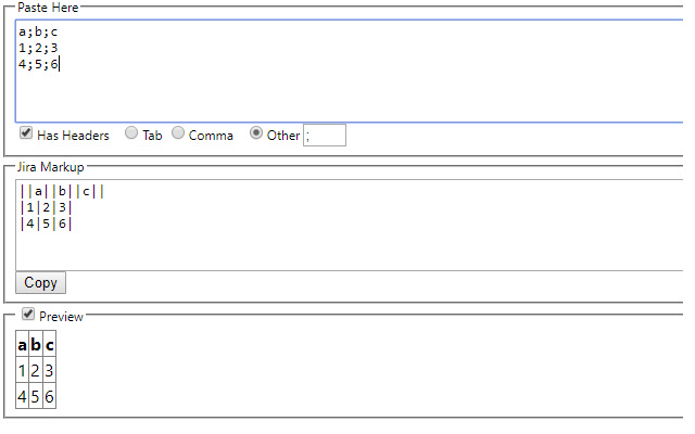 Delimited text to Jira table Markup  from Chrome web store to be run with OffiDocs Chromium online