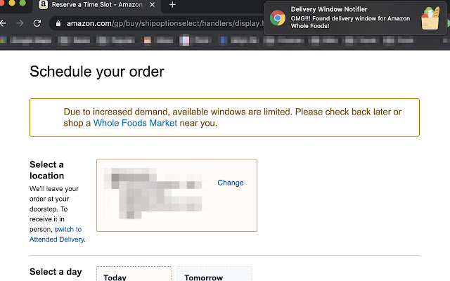 Delivery Window Notifier  from Chrome web store to be run with OffiDocs Chromium online