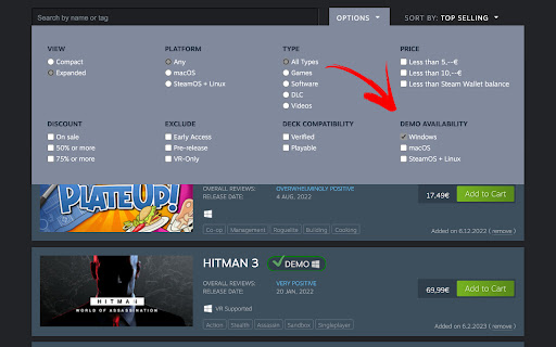demos in my Steam wishlist  from Chrome web store to be run with OffiDocs Chromium online