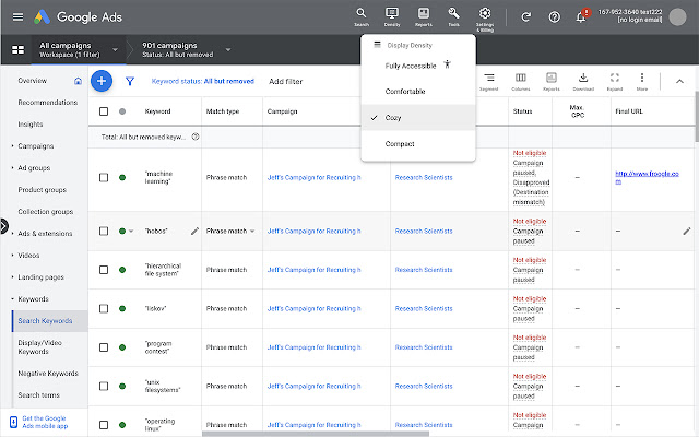 Density Selector for Google Ads  from Chrome web store to be run with OffiDocs Chromium online