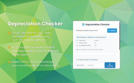 Depreciation Checker  from Chrome web store to be run with OffiDocs Chromium online