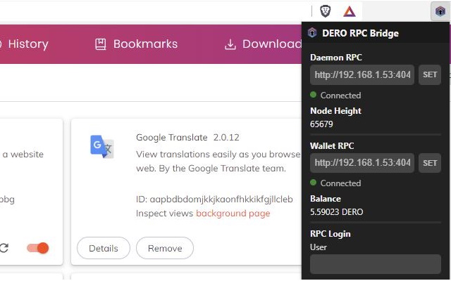 Dero RPC Bridge  from Chrome web store to be run with OffiDocs Chromium online