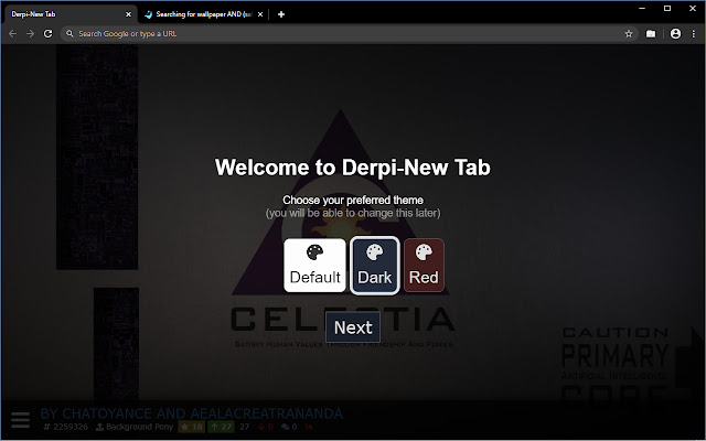 Derpi New Tab  from Chrome web store to be run with OffiDocs Chromium online