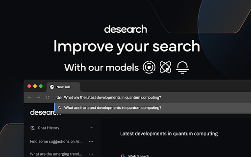 Desearch extension  from Chrome web store to be run with OffiDocs Chromium online