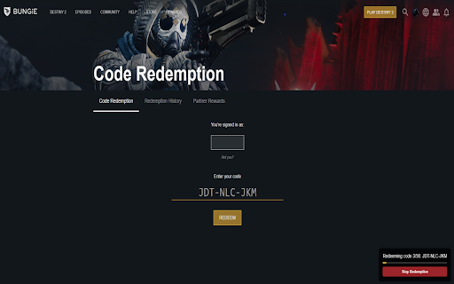 Destiny2 Code Redeemer  from Chrome web store to be run with OffiDocs Chromium online