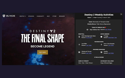 Destiny 2 Weekly Reset  from Chrome web store to be run with OffiDocs Chromium online
