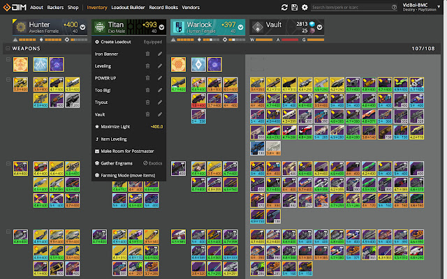 Destiny Item Manager Scorciatoia dal web store di Chrome da eseguire con OffiDocs Chromium online