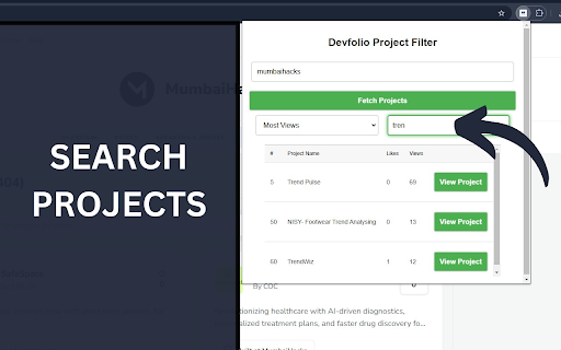 Devfolio Project Filter  from Chrome web store to be run with OffiDocs Chromium online