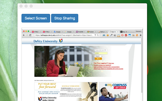 DeVry Screen Sharing App  from Chrome web store to be run with OffiDocs Chromium online