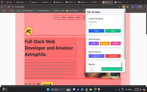 Dev Scraper  from Chrome web store to be run with OffiDocs Chromium online