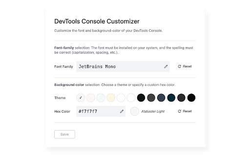 Devtools Console Customizer  from Chrome web store to be run with OffiDocs Chromium online