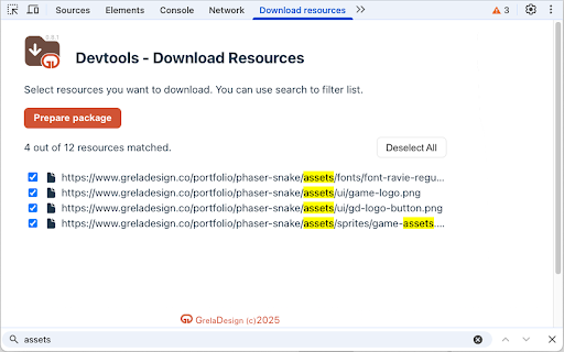 Devtools Download Resources  from Chrome web store to be run with OffiDocs Chromium online