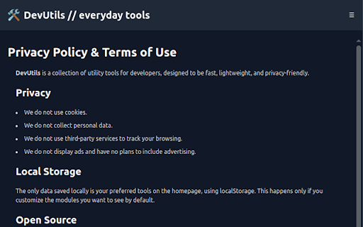 DevUtils Tools  from Chrome web store to be run with OffiDocs Chromium online