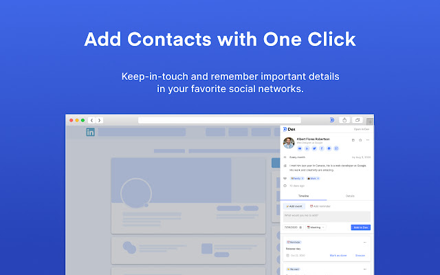 Dex for Chrome Personal CRM and Rolodex  from Chrome web store to be run with OffiDocs Chromium online