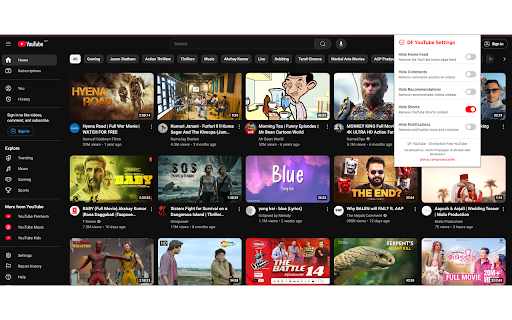DF YouTube Distraction Free YouTube  from Chrome web store to be run with OffiDocs Chromium online