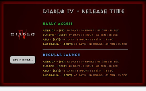 Diablo 4 Release Countdown Timer  from Chrome web store to be run with OffiDocs Chromium online