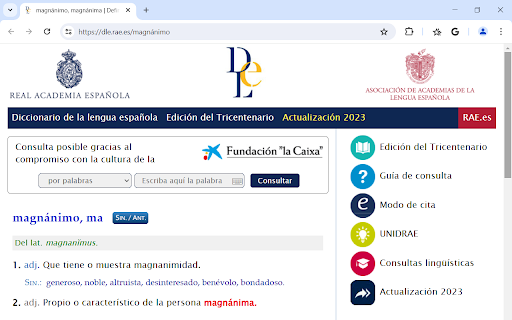 Diccionario RAE  from Chrome web store to be run with OffiDocs Chromium online