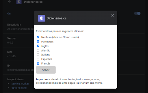 Dicionarios.cc  from Chrome web store to be run with OffiDocs Chromium online