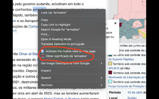 Dicionário de Português  from Chrome web store to be run with OffiDocs Chromium online