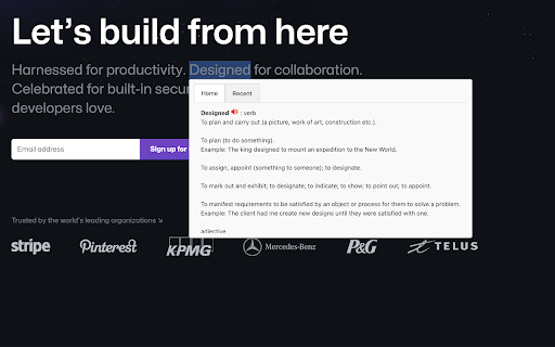 Dictionary Anytime  from Chrome web store to be run with OffiDocs Chromium online