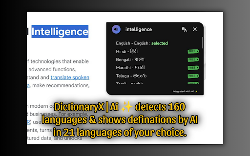 DictionaryX | Ai✨  from Chrome web store to be run with OffiDocs Chromium online