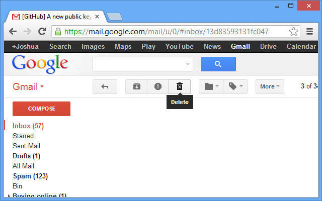 Different Gmail Delete Button  from Chrome web store to be run with OffiDocs Chromium online