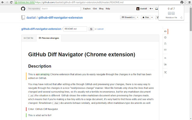 Diff Navigator pentru GitHub din magazinul web Chrome va fi rulat cu OffiDocs Chromium online