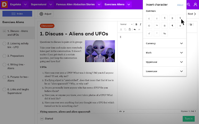 Digilär special characters  from Chrome web store to be run with OffiDocs Chromium online