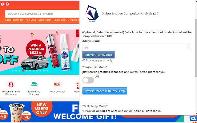 Digitor Shopee Competitor Analysis  from Chrome web store to be run with OffiDocs Chromium online