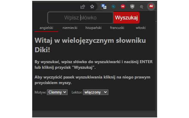 Diki słownik dal Chrome web store da eseguire con OffiDocs Chromium online