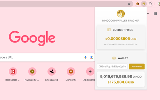 Dingocoin Price/Wallet Tracker  from Chrome web store to be run with OffiDocs Chromium online