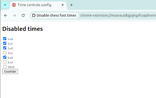 Disable chess fast times  from Chrome web store to be run with OffiDocs Chromium online