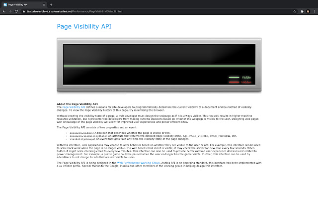 Disable Page Visibility API  from Chrome web store to be run with OffiDocs Chromium online