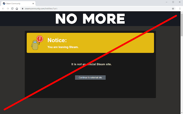 Disabling Steam external link filter  from Chrome web store to be run with OffiDocs Chromium online