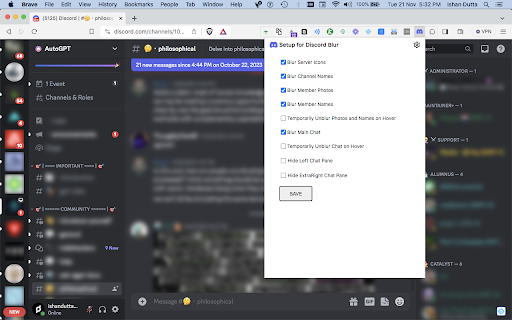 Dis Blur hide discord™ chats  from Chrome web store to be run with OffiDocs Chromium online